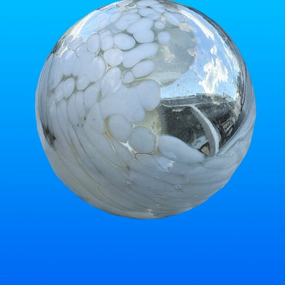 Hand-blown silver glass, milk spots. 5" tall. - Picture 5 of 5